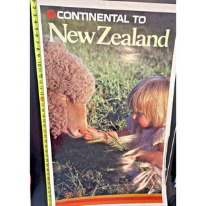 Vintage Continental Airlines Poster New Zealand Sheep and Little Girl Photograph